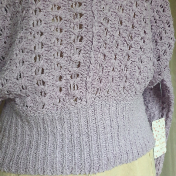 Free People Best Of You Open Weave Knit V-Neck Sweater in Light Purple Moo Sz XS - Picture 10 of 15